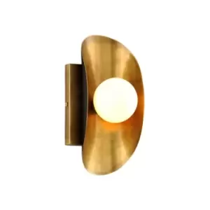 Hopper 1 Light Wall Sconce Vintage Brass Bronze Accents, Glass