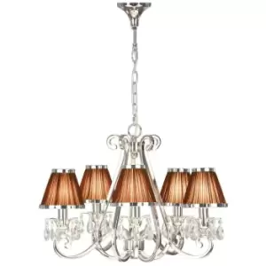 Esher Ceiling Pendant Chandelier Nickel Crystal & Brown Shades 5 Lamp Light