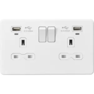 MLA Knightsbridge 13A 2 Gang Socket Dual USB (2.4A) W/LED Charge Indicators Matt White - SFR9904NMW