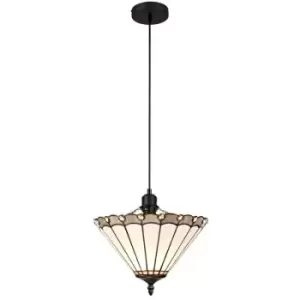 Luminosa Lighting - 1 Light Uplighter Ceiling Pendant E27 With 30cm Tiffany Shade, Grey, Crystal, Black