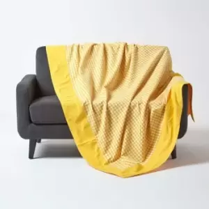 Cotton Gingham Check Yellow Throw, 150 x 200cm - Yellow - Homescapes