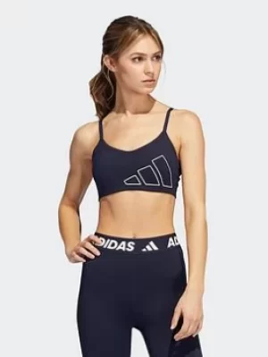 adidas Aeroreact Training Light-support Logo Bra, Blue/White Size M Women