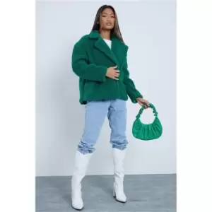 I Saw It First Green Oversized Boxy Double Breasted Borg Coat - Green