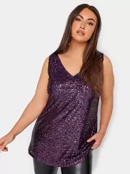 Yours Sequin Sleeveless Top, Purple, Size 16, Women