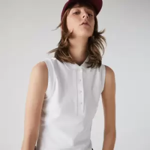 Womens Lacoste Slim fit Sleeveless Cotton Pique Polo Shirt Size 10 White