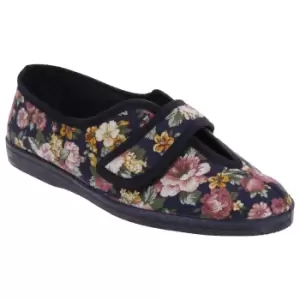 Sleepers Womens/Ladies Wilma Touch Fastening V Opening Floral Casual Cotton Slippers (3 UK) (Navy Blue)