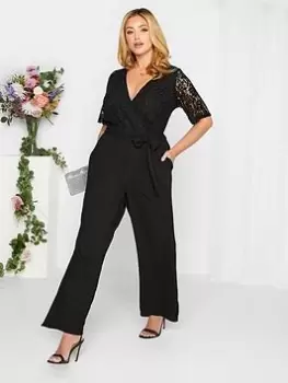 Yours Curve Occasion Lace Wrap Jumpsuit, Black, Size 26-28, Women