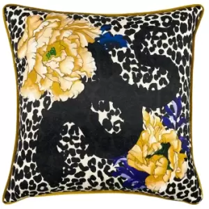 Serpentine Animal Print Cushion Ochre/Blue