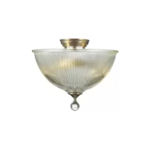 Dresden 2 Light Semi Flush Ceiling Lamp E27 With Dome 38cm Glass Shade Satin Nickel, Clear