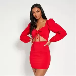 I Saw It First Puff Sleeve Cut Out Mini Dress - Red