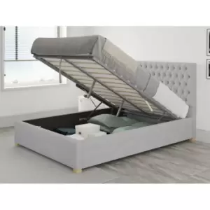 Monroe Ottoman Upholstered Bed, Kimiyo Linen, Silver - Ottoman Bed Size Superking (180x200)