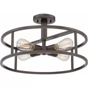 Loops - 4 Bulb Semi Flush Light Open Black Metal Cage Exposed Western Bronze LED E27 60W