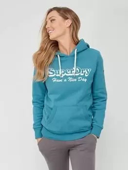 Superdry Vintage Travel Hoodie - Green, Size 10, Women