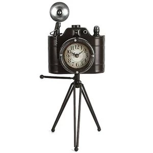 Metal Case Mantel Clock - Camera with Tripod