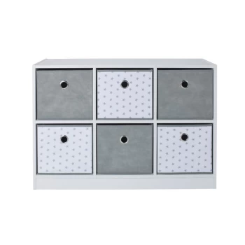 Grey Stars & Grey Drawers 6 Cube Kids Storage Unit - White/Grey