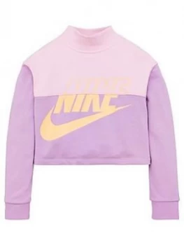 Nike Girls Nsw Gx Ft Crop Crew, Pink/Purple, Size M