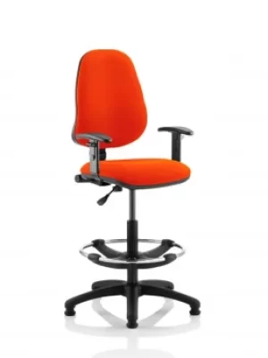 Eclipse I Lever Task Operator Chair Orange Fully Bespoke Colour With Height Adjustable Arms with Hi Rise Draughtsman Kit