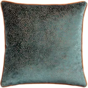 Paoletti - Estelle Spotted Cut Velvet Piped Edge Cushion Cover, Teal/Rust, 45 x 45 Cm