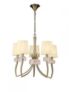 Ceiling Pendant 5 Light E14, Antique Brass with Cream Shades