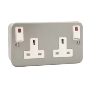 Click Scolmore Essentials 2 Gang 13A Double Pole Plug Socket With Neon - CL840