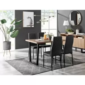 Kylo Brown Wood Effect Dining Table & 4 Black Milan Black Leg Chairs - Black