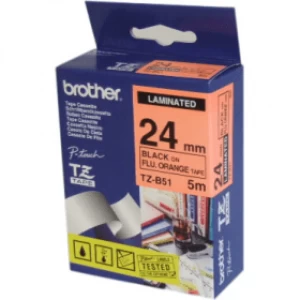 Brother TZE-B51 P-touch Black on Fluorescent Orange Laminated Tape 24mm x 5m