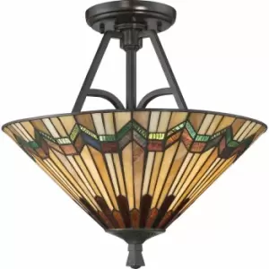 Loops - 2 Bulb Semi Flush UpLighter Tiffany Style Glass Valiant Bronze LED E27 60W