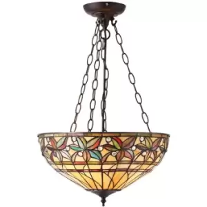 Interiors 1900 Lighting - Interiors Ashtead - 3 Light Large Inverted Ceiling Pendant Dark Bronze, Tiffany glass, E27