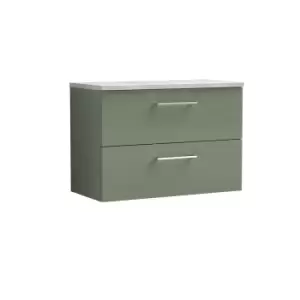 Nuie Arno 800mm Wall Hung 2 Drawer Vanity & Bellato Grey Laminate Top Satin Green