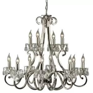 Esher Ceiling Pendant Chandelier Polished Nickel & Crystal Curved 12 Lamp Light