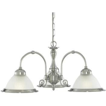 Searchlight American Diner - 3 Light Multi Arm Multi Arm Ceiling Pendant Satin Silver, Acid Ribbed Glass, E27