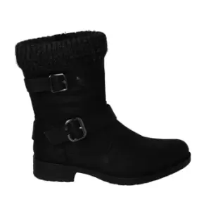 Fabric PU Double Buckle Boot - Black