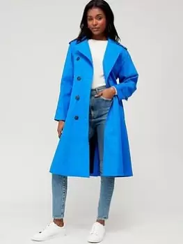 Tommy Hilfiger Cotton Blend Double Breasted Trench - Blue Size 36, Women