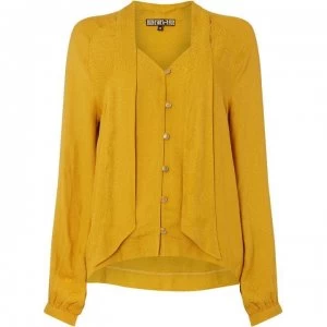 Biba Leopard Jacquard Pussybow Blouse - Yellow