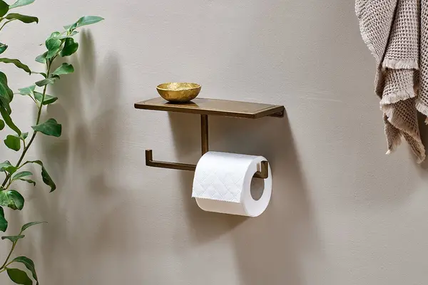 Nkuku Mahi Wall Mounted Toilet Roll Holder Storage & Hanging Accessories Brass