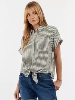 Barbour Betony Linen Mix Shirt - Green Stripe, Green, Size 18, Women