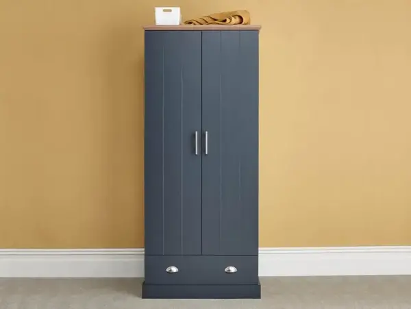 GFW Kendal Slate Blue and Oak 2 Door 1 Drawer Double Wardrobe