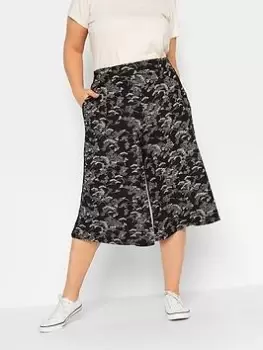 Yours Flower Stretch Jersey Culotte, Black, Size 14, Women