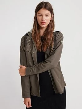 Superdry Raven Military Shirt Jacket - Dark Khaki, Size 6, Women