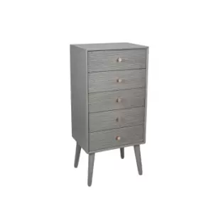 Dark Grey Pine Wood 5 Drawer Tall Boy