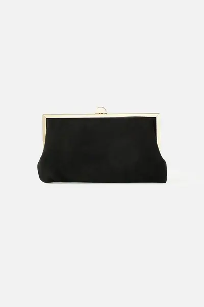 Accessorize Suedette Clip Frame Clutch Bag Black