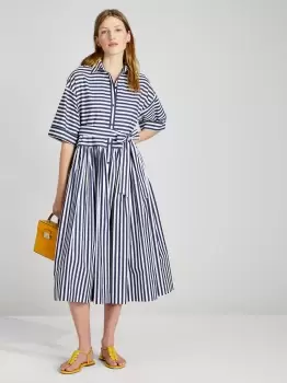 Julia Stripe Bungalow Midi Dress - Blue - S (Uk 8-10)