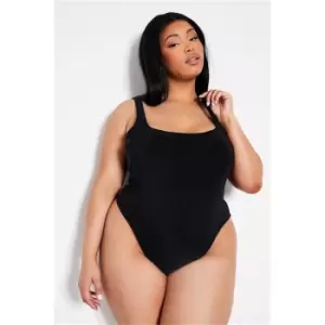 I Saw It First Black Plus Size Double Layer Slinky Square Neck Bodysuit - Black