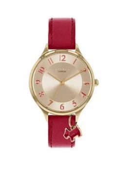 Radley Silver And Red Detail Charm Dial Red Leather Strap Ladies Watch