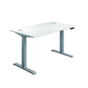 Jemini Sit/Stand Desk with Cable Ports 1400x800x630-1290mm White/Silver KF809852