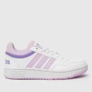 Adidas White & Purple Hoops 3.0 Girls Junior Trainers