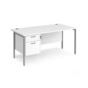 Office Desk Rectangular Desk 1600mm With Pedestal White Top With Silver Frame 800mm Depth Maestro 25 MH16P2SWH