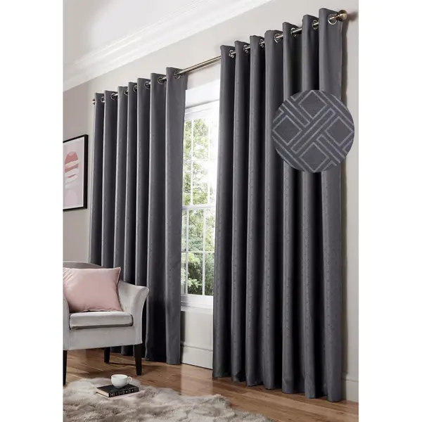 Essential Living Amond Eyelet Ring Top Curtains Charcoal 167cm x 228cm