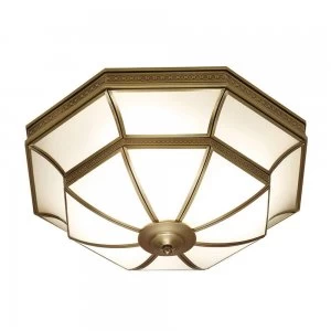 4 Light Ceiling Flush Light Antique Brass, Frosted Glass, E27