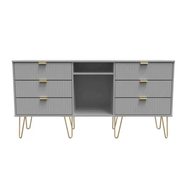 Welcome Furniture Ready Assembled Linear 6 Drawer Sideboard In Dusk Grey